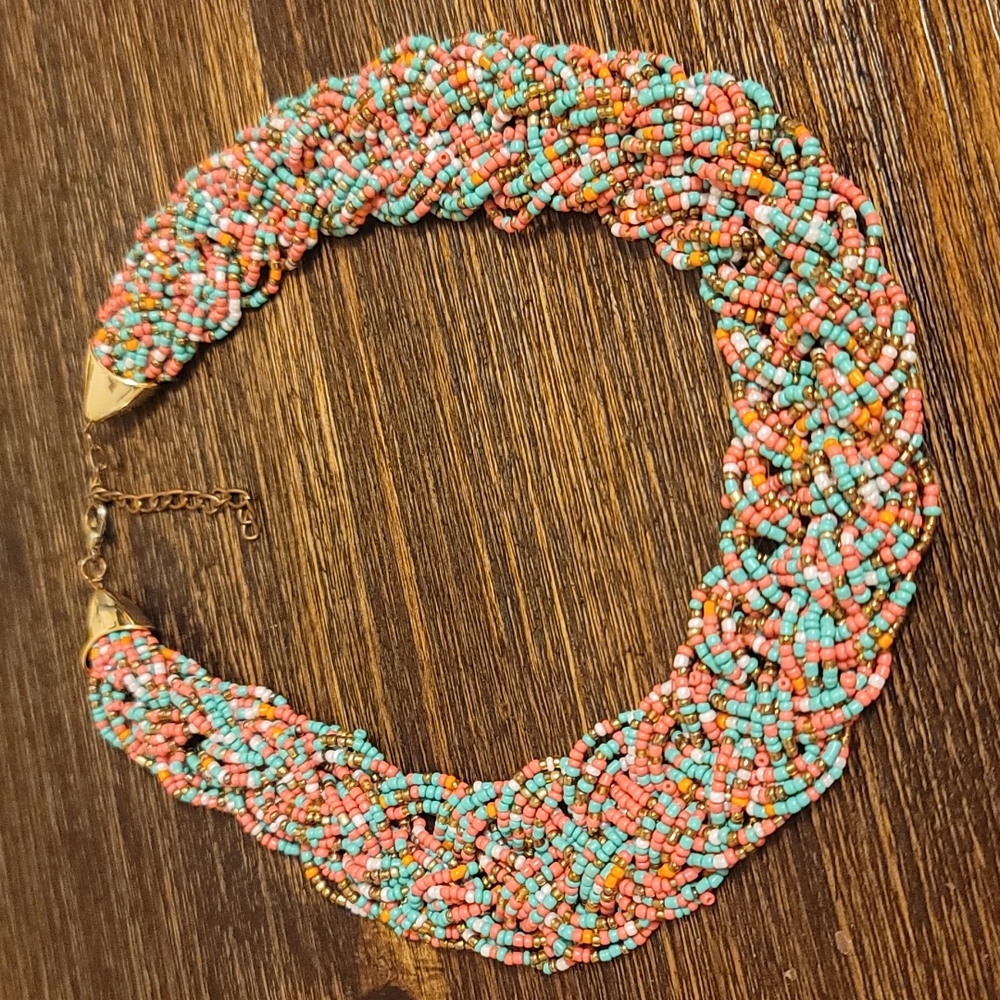 Oversized Seed Bead Braided Statement Necklace - image 1